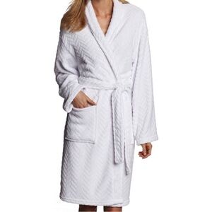 Hotel Spa Collection Women's Short Knee Length Jacquard Bathrobe-One Size-White